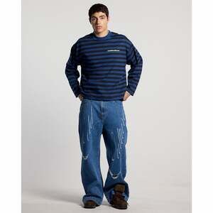 ColdCulture Baggy Fit Denim Jeans with Distressed Script Print